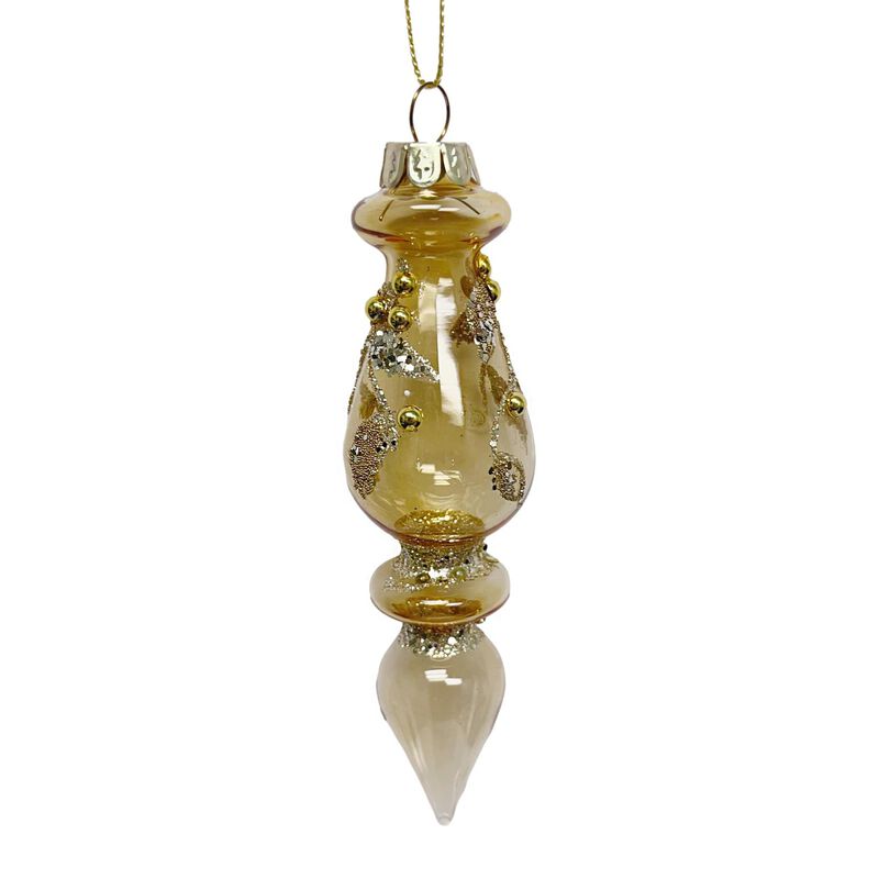 Glass Finial Clear Gold with Leaf Pattern 14cm L image number 0