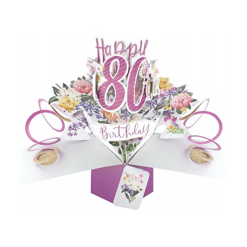 Antics 80th Birthday Flowers Pop Up Card