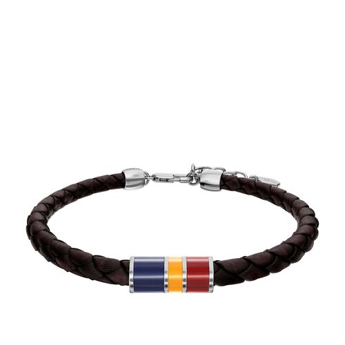 Fossil Everett Enamel Brown Leather Station Bracelet