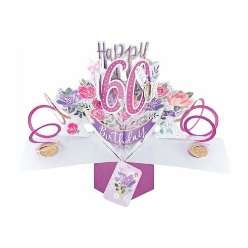 Antics 60th Birthday Flowers Pop Up Card
