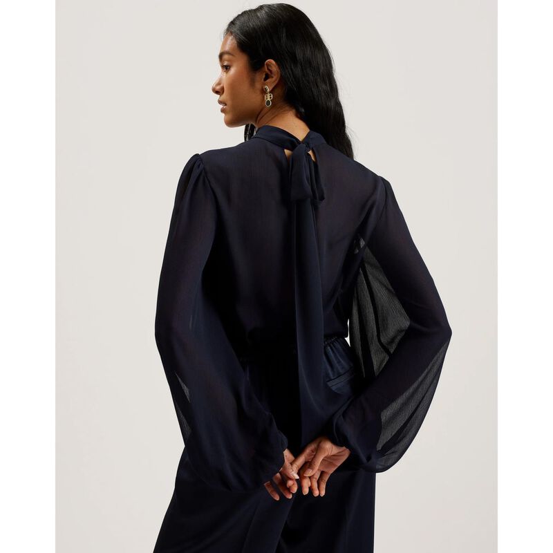 Ted Baker Deerdra Long Sleeve Pleated Top With Side Neck Tie image number 1
