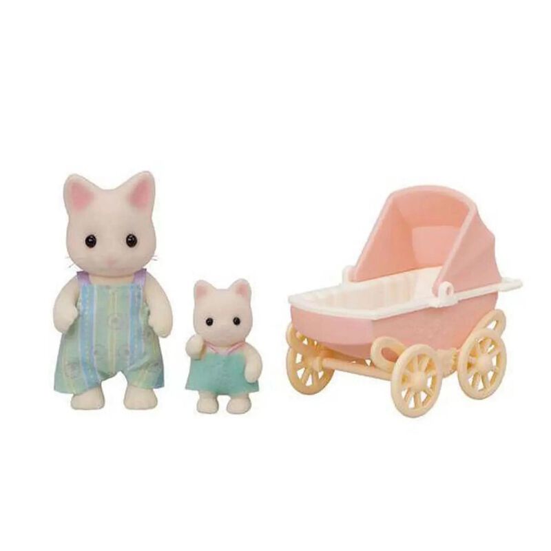 Sylvanian Families Floral Cat Father & Baby Carriage Set image number 1