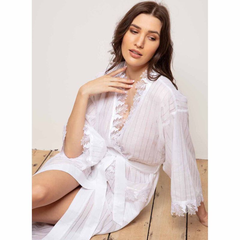 Cottonreal Jaquard Check -Stripe Kimono Wrap image number 1