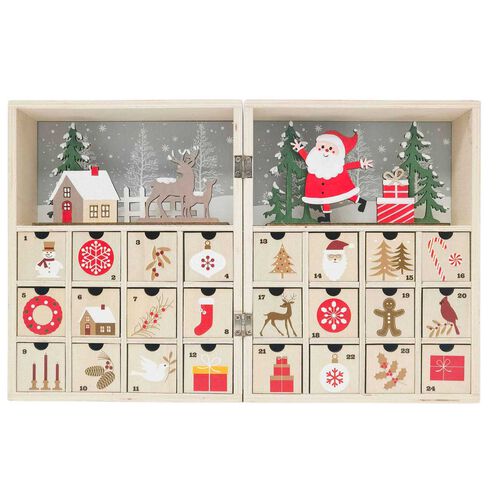Reindeer & Santa Advent Calendar Red & Green 24cm