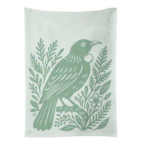 Woodcut Tui Tea Towel