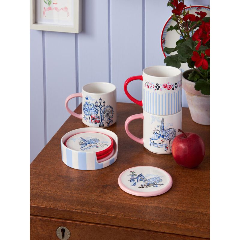 Cath Kidston London Ceramic Coasters In Holder image number 2