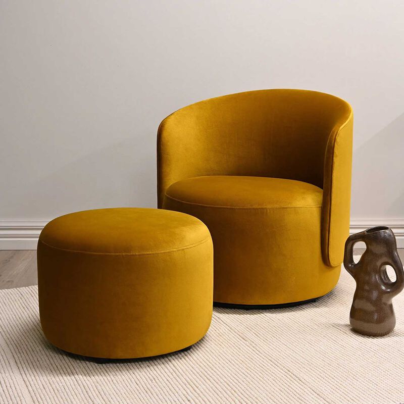 The Estella Swivel Chair - Velvet Mustard image number 1