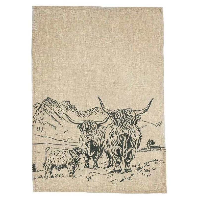 Selbrae House Linen Tea Towel - Scenic Highland Cow image number 0