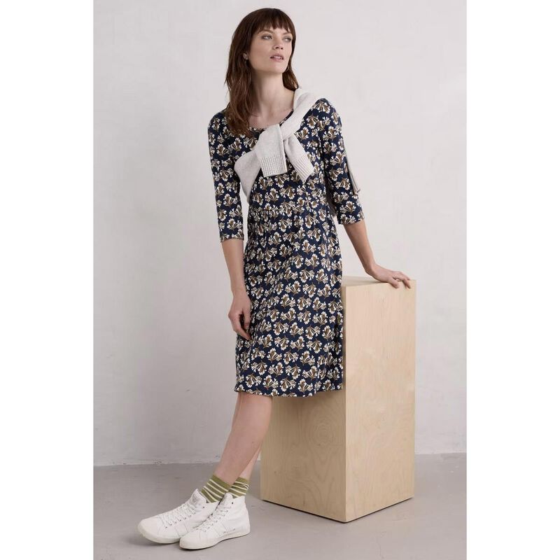 Seasalt Cornwall 3/4 Enor Dress Printed Seaweed Maritime image number 3