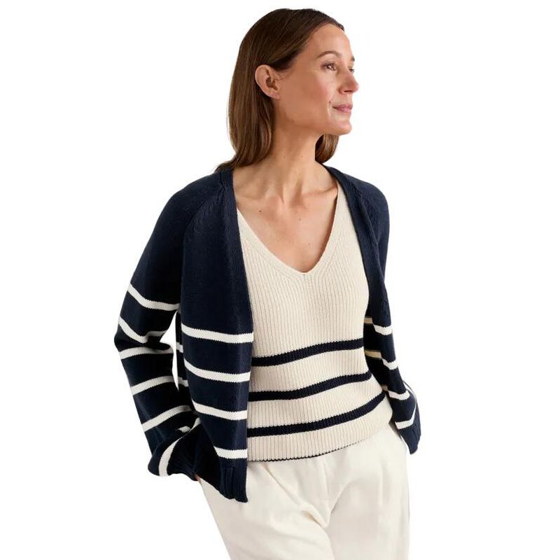 Seasalt Cornwall Castle Beach Cardigan Stripe Porthole Maritime Chalk image number 0