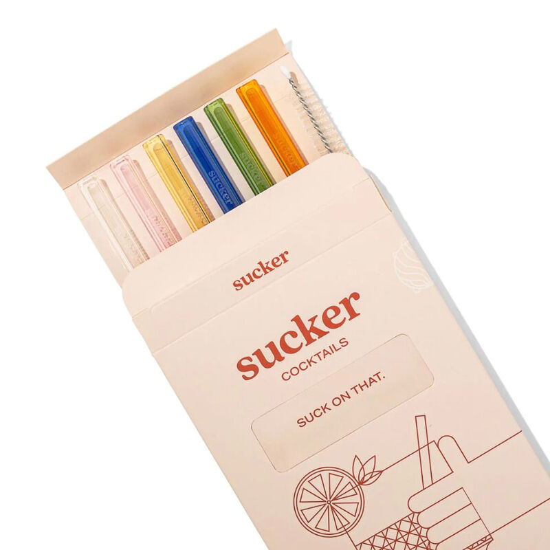 Sucker Cocktail Glass Drinking Straws 6 Pack - Multi Colour image number 1
