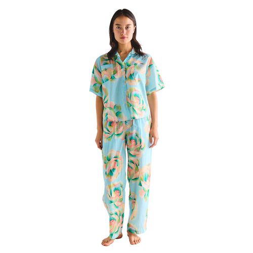Kip&Co Big Beauty Floral Blue Adult Organic Cotton SS Shirt & Pant PJ Set