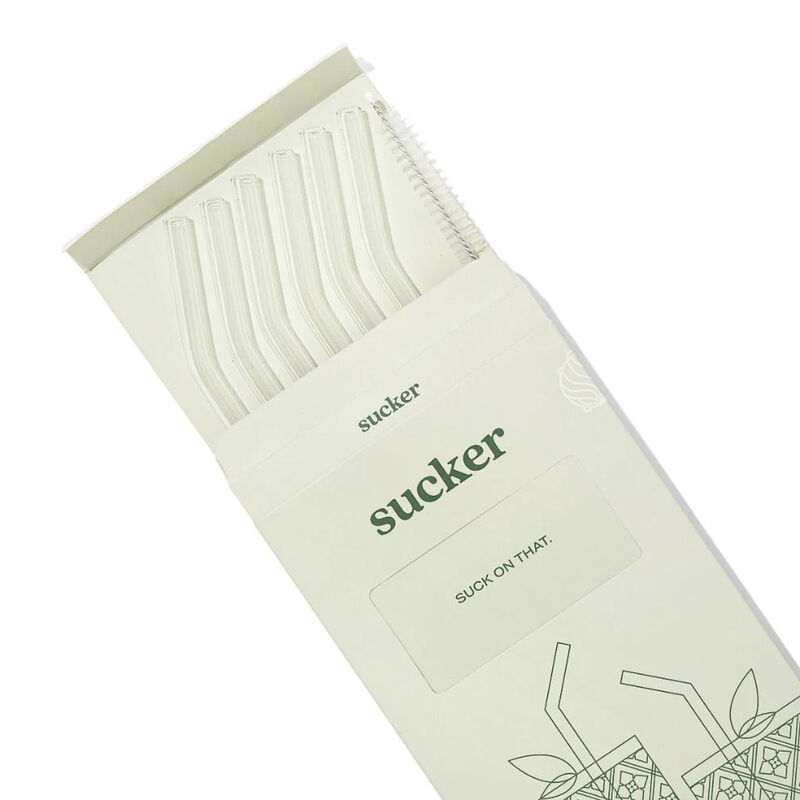 Sucker Reusable Glass Drinking Straws 6 Pack - Transparent image number 1