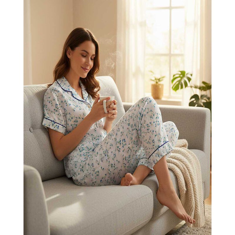 La Marquise Moonlit Tulip Cotton-Rich Jersey Short Sleeve Pyjama Set image number 1