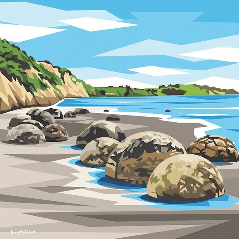 Ira Mitchell Moeraki Boulders Matted Print image number 0