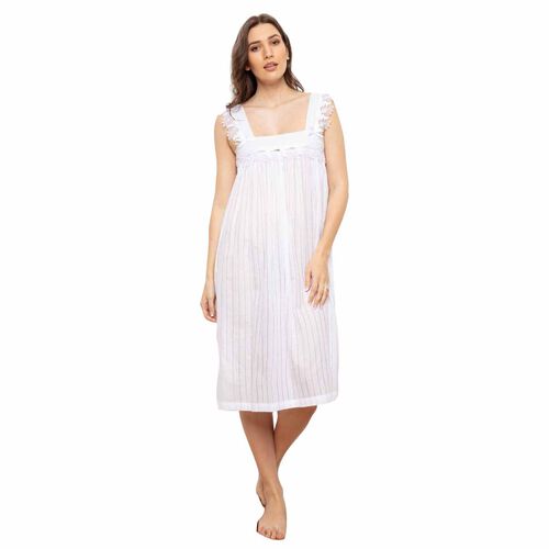 Cottonreal Jaquard Check Stripe Wide Strappy Nightdress