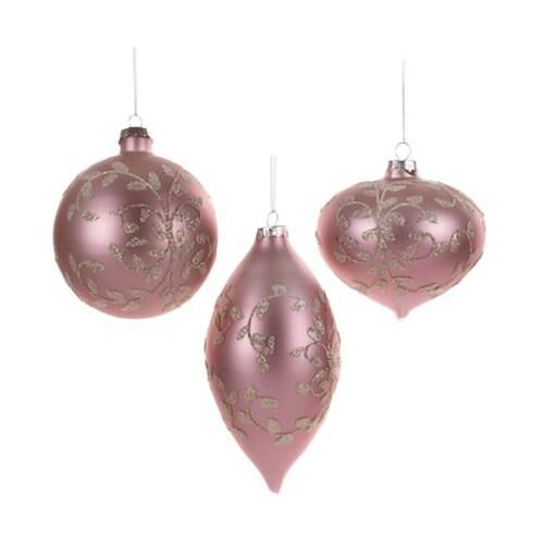 Goodwill Glass Gilt Vine Leaf Pattern Ornament Assorted Pnk 10cm