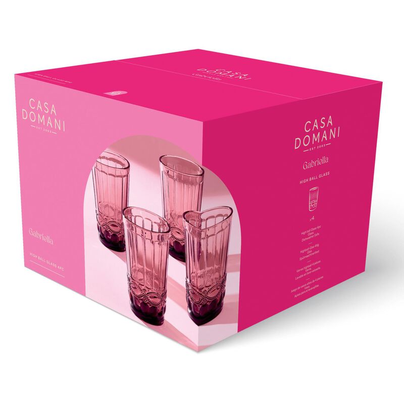 Casa Domani Gabriella Highball Glass 4Pc Pink Gift Boxed image number 1