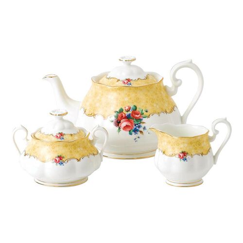 Royal Albert 100 Years 1990 Teapot, Cream & Sugar