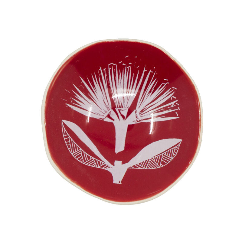 Jo Luping White Pohutukawa Lace On Red Bowl 7cm image number 0