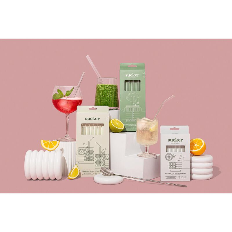 Sucker Reusable Glass Drinking Straws 6 Pack - Transparent image number 2