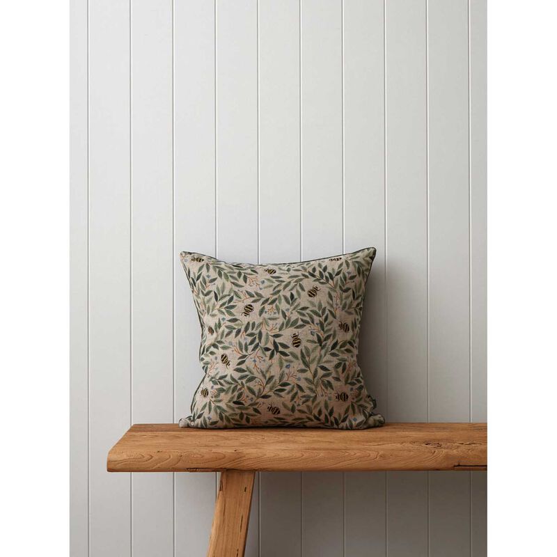 Wallace Cotton Botanical Bee Square Cushion Cover image number 1