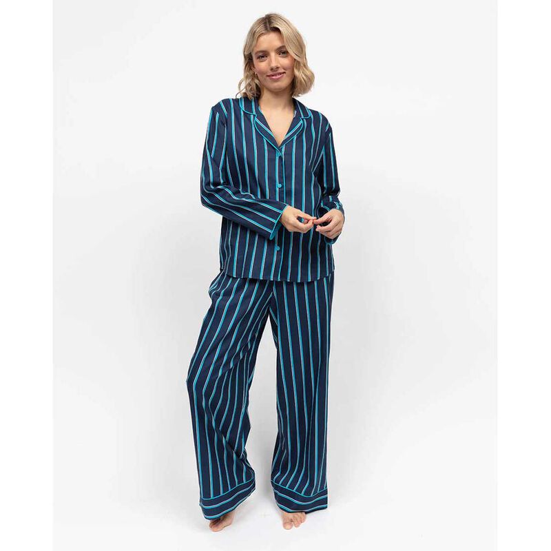 Cyberjammies Marina Navy Printed Stripe Wide Leg Pyjama Bottoms image number 2