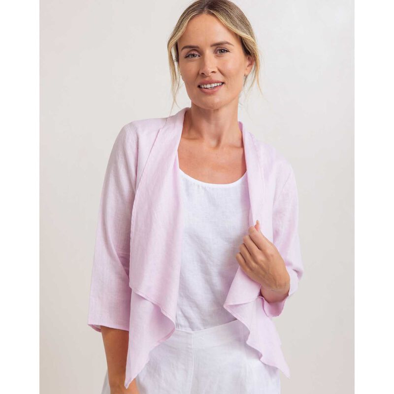 See Saw 100% Linen  3/4 Sl Open Drape Jacket image number 1