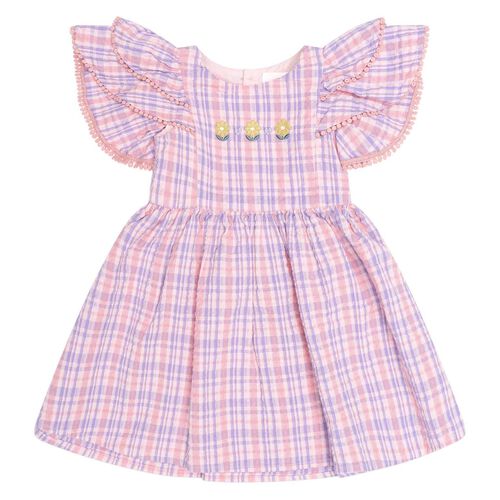 Huxbaby Floral Emb Tropical Check Dress 1-2Y