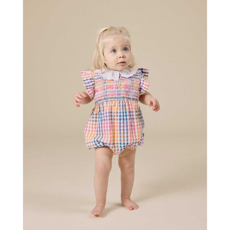 Goldie + Ace Rainbow Gingham Lani Smocked Romper image number 1