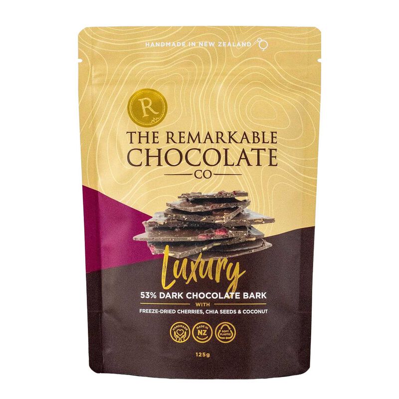 The Remarkable Chocolate Co Chia Cherry & Coconut Bark 125g image number 0