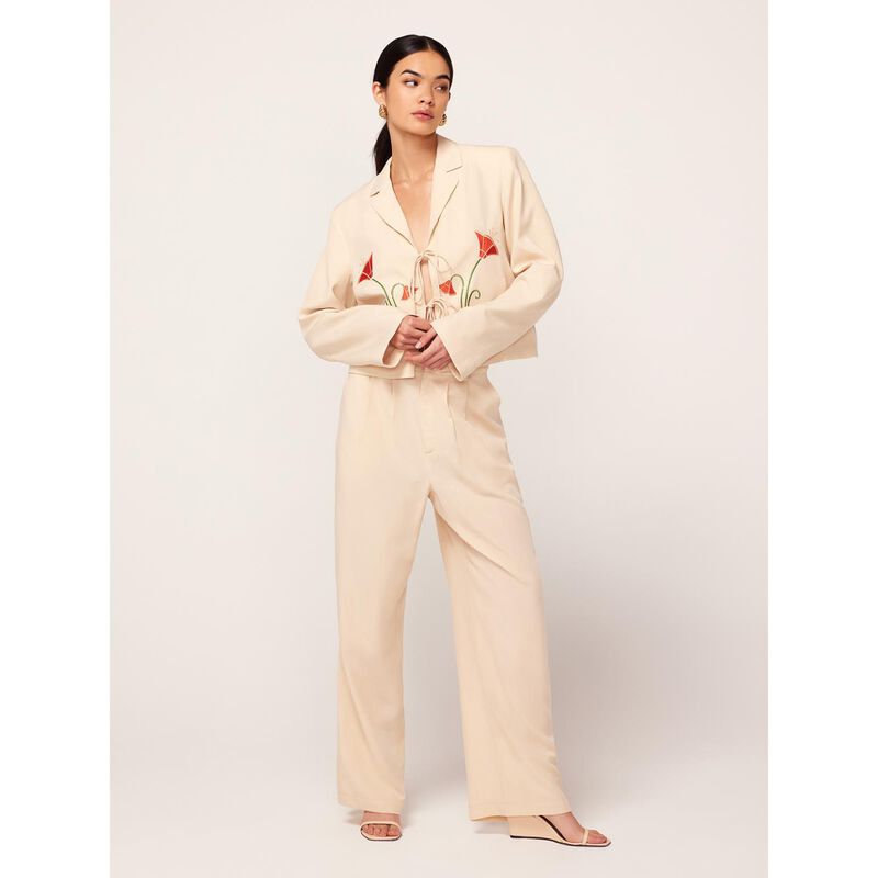 KITRI Cressida Sand Embroidered Tie Front Blazer image number 3