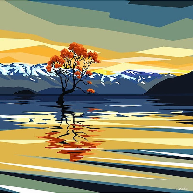 Ira Mitchell Wanaka Tree Sunset Matted Print image number 0