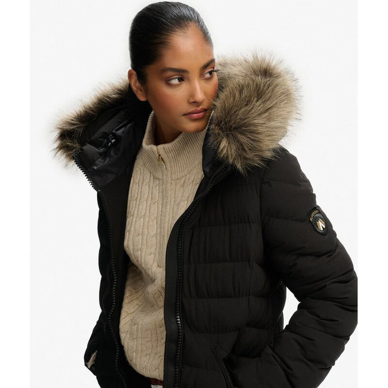 Superdry Fuji Faux Fur Hooded Longline Jacket image number 2