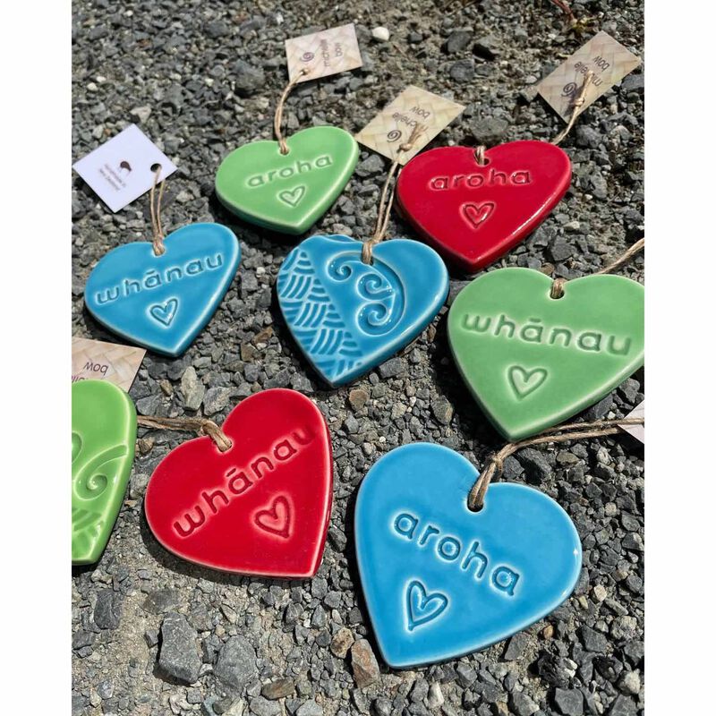 Michelle Bow Ceramics Hanging Bright Heart 7cm x 7cm Whanau image number 1