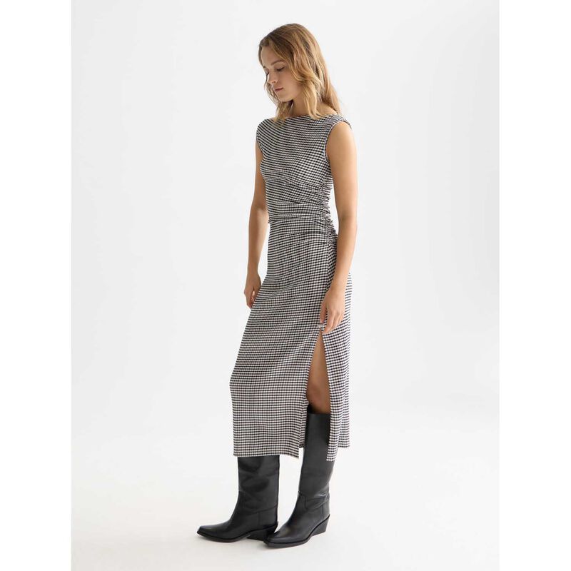 Scotch & Soda Structured Gingham Drapey Midi Dress image number 3