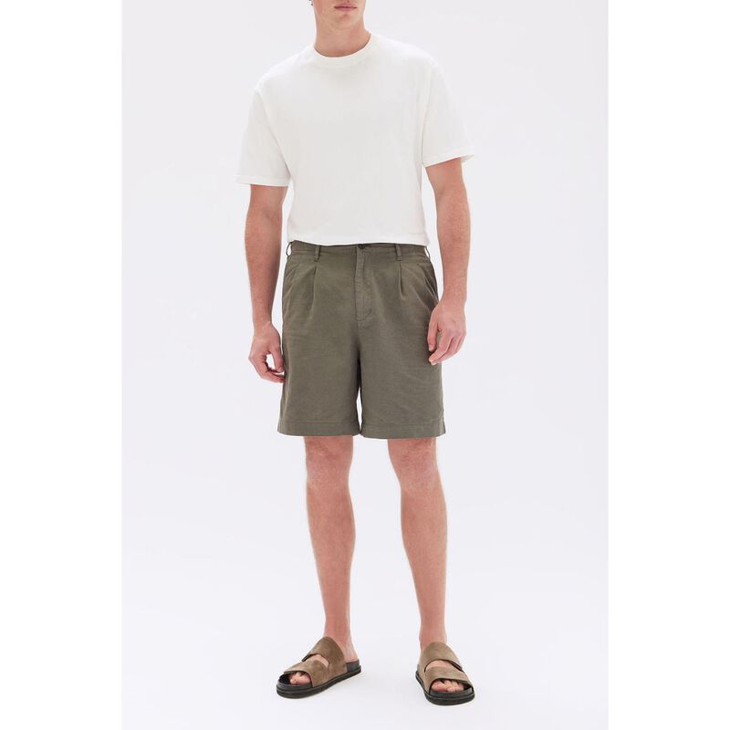 Assembly Label Stan Pleated Cotton Linen Short Military image number 3