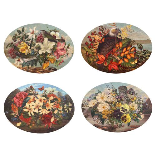 Tanya Wolfkamp Oval Placemat Set Of 4 - Vintage Birds
