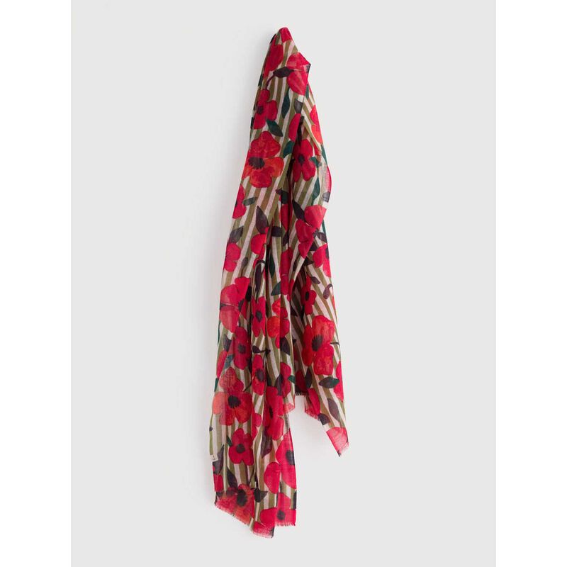 Seasalt Cornwall Pretty Printed Scarf Stripey Floral Moss image number 1