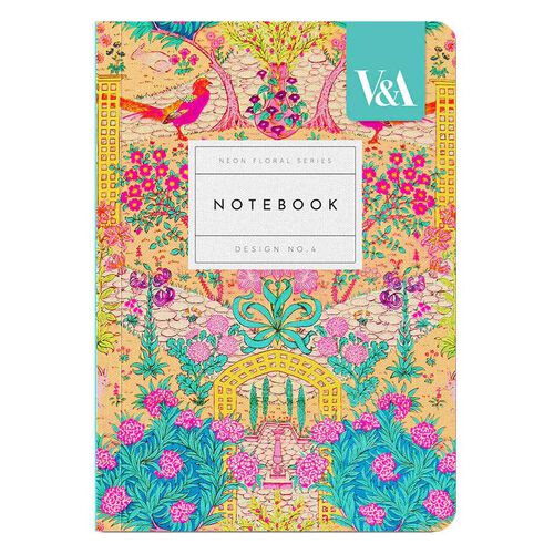 V&A Neon Floral Ornate Garden A6 Soft Cover Notebook