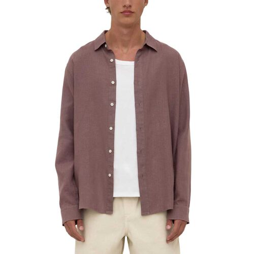 Assembly Label Everyday Mens Linen Long Sleeve Shirt Plum