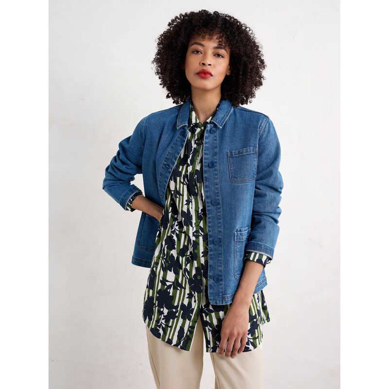 Seasalt Cornwall Wren Flutter Shirt Camellia Stripe Forest Green image number 3