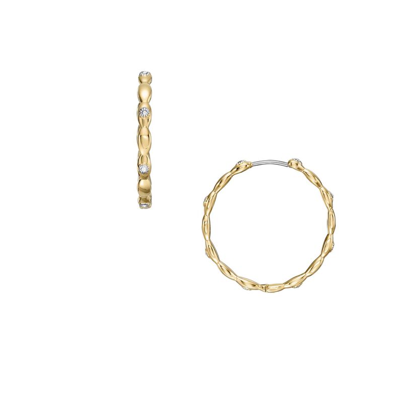 Fossil Sutton Evil Eye Gold-Tone Stainless Steel Hoop Earrings image number 1