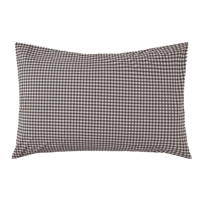 Citt&agrave; Gingham Organic Cotton Pillowcase Pair Cocoa 76x50cm image number 0