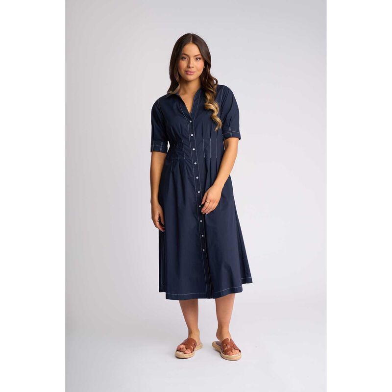 Vassalli Shaped Waist Button Up Dress With Pockets image number 3