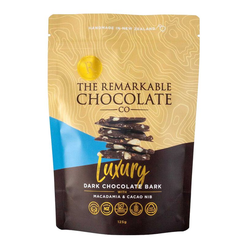 The Remarkable Chocolate Co Macadamia & Cacao Nib Bark 125g image number 0