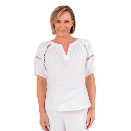 See Saw 100% Linen  Ss Lace Trim Top