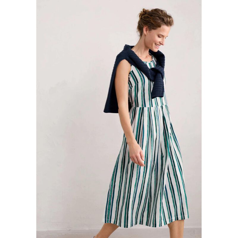Seasalt Cornwall Farley's Dress River Stripe Chalk image number 3