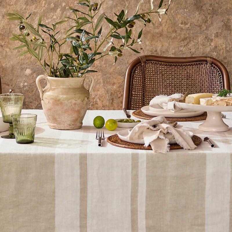 French Country Stripe Linen Tablecloth  Stone Small image number 1