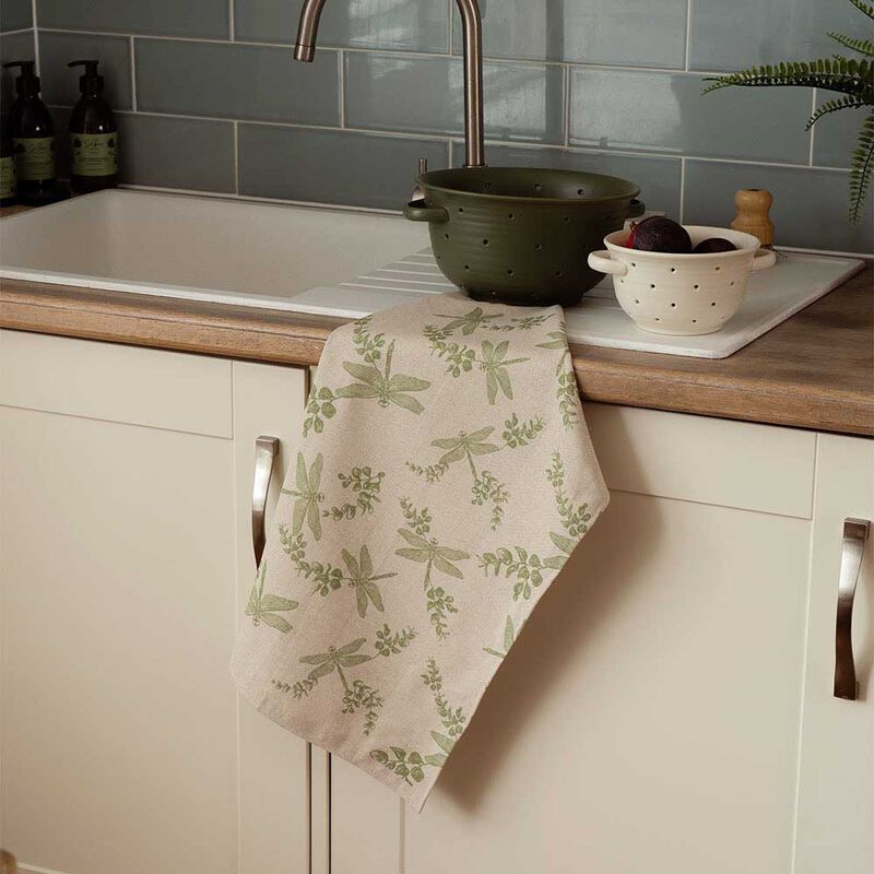 Selbrae House Linen Tea Towel - Dragonfly & Flora image number 1